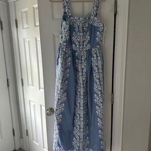 Julia Jordan Blue and White Sleeveless Maxi Sundress